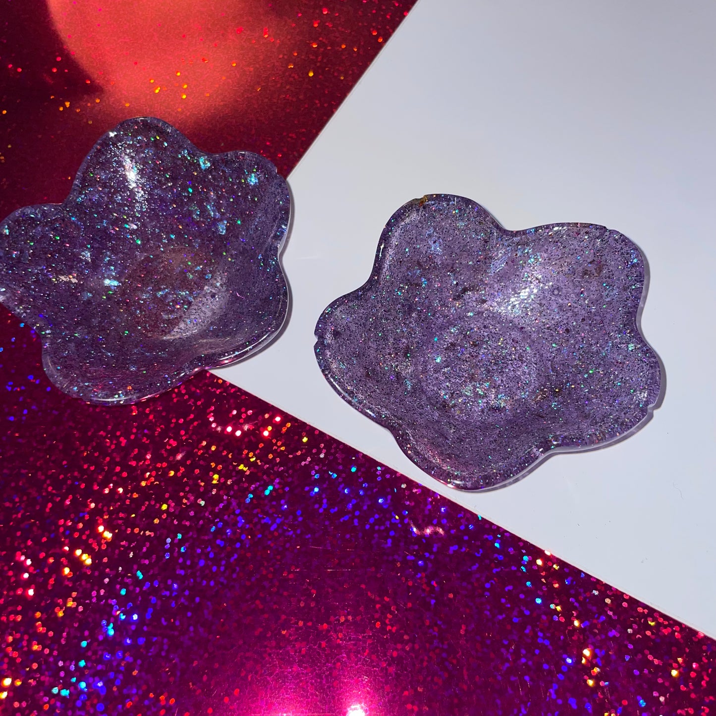 Purple with Blue and White Glitter Flower Resin Dish