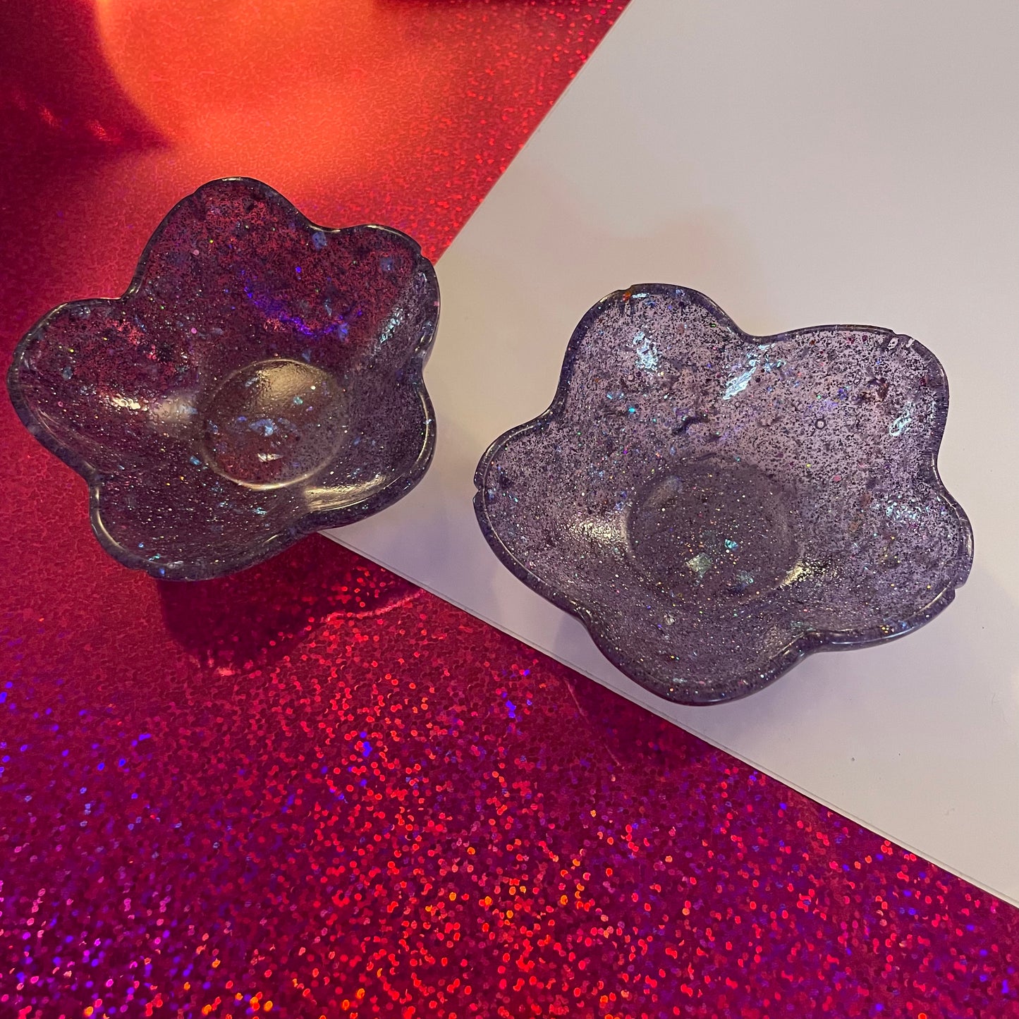 Purple with Blue and White Glitter Flower Resin Dish