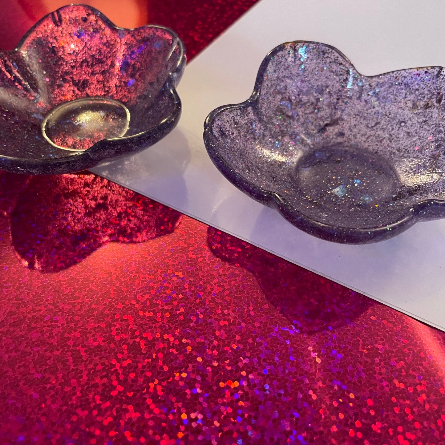 Purple with Blue and White Glitter Flower Resin Dish
