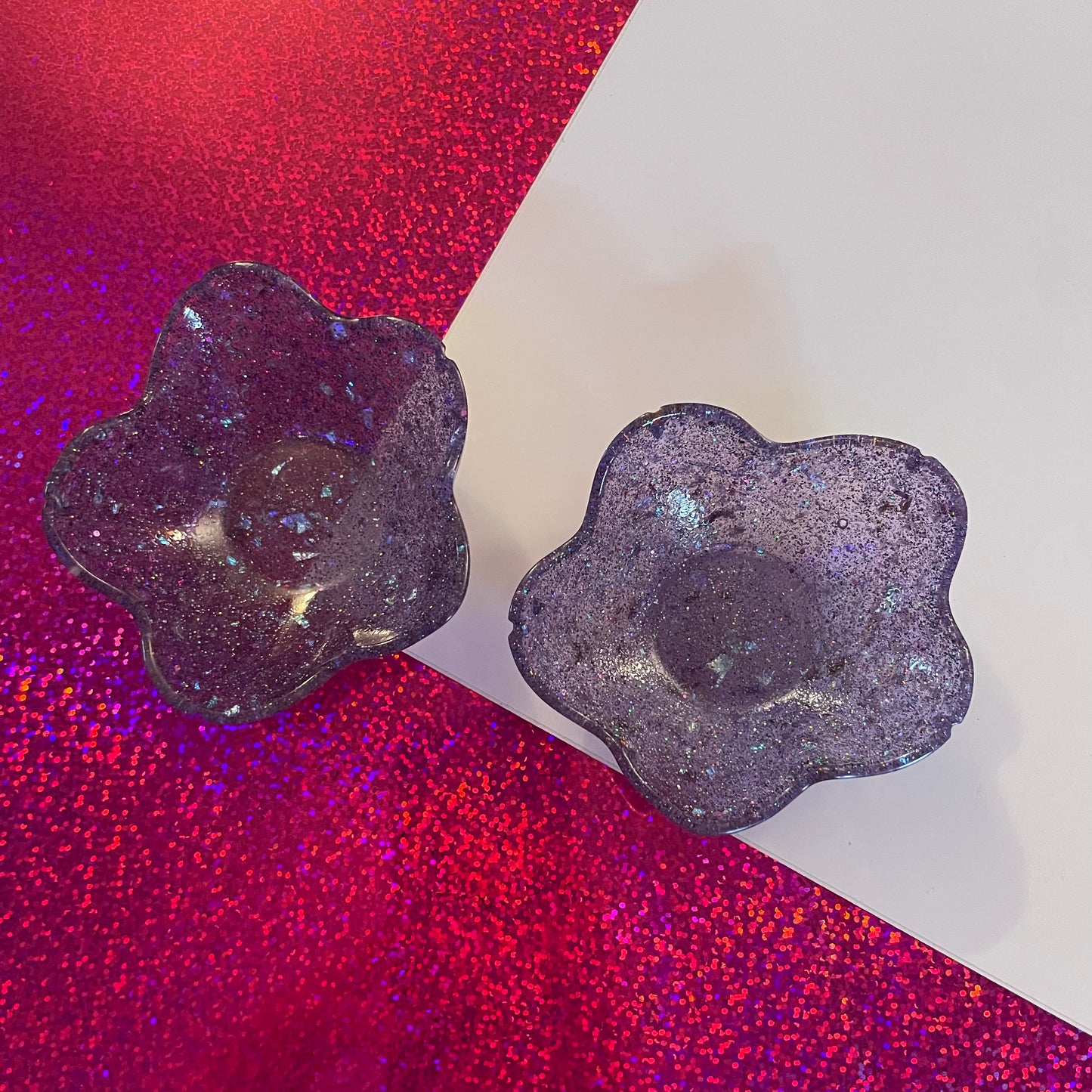 Purple with Blue and White Glitter Flower Resin Dish