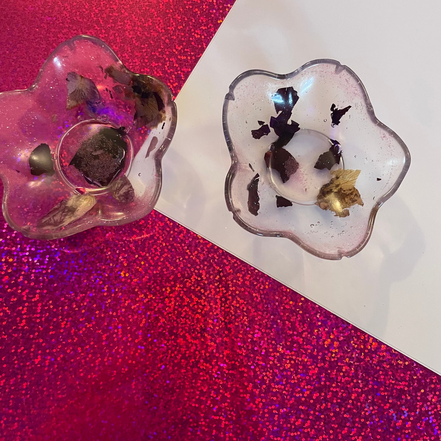 Pink with Real Rose Petals Flower Resin Dish
