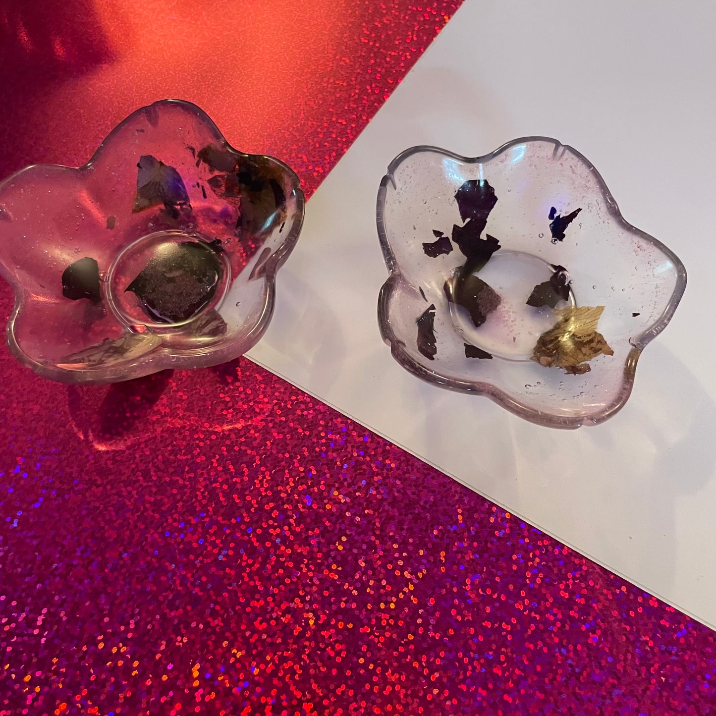 Pink with Real Rose Petals Flower Resin Dish