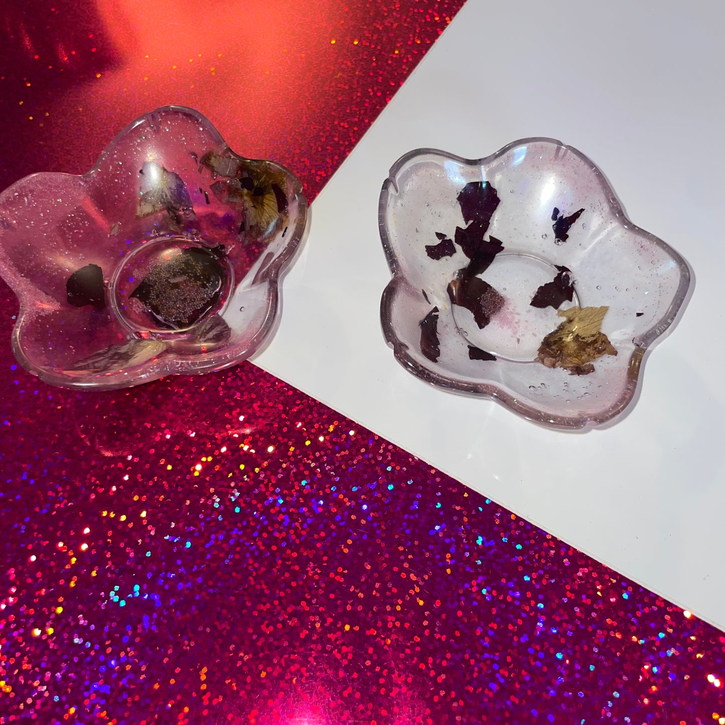 Pink with Real Rose Petals Flower Resin Dish