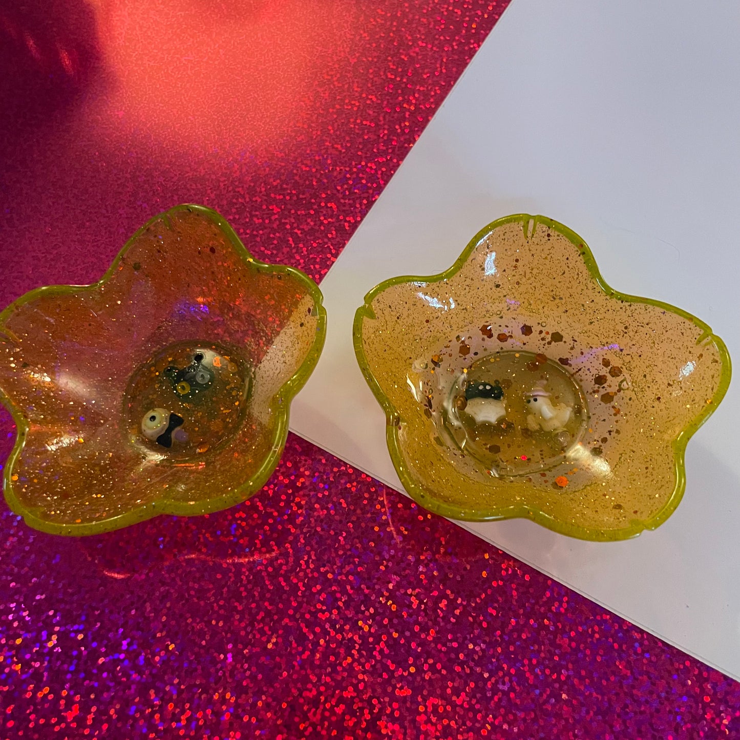 Orange Halloween Flower Resin Dish
