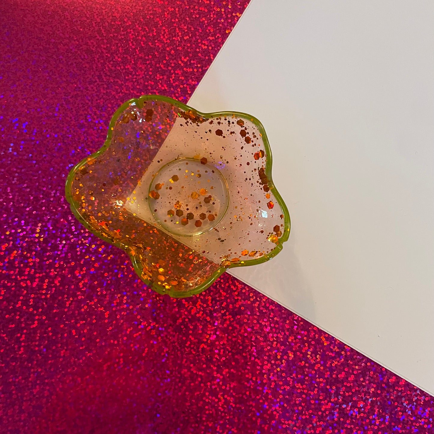 Orange with circular glitter Flower Resin Dish