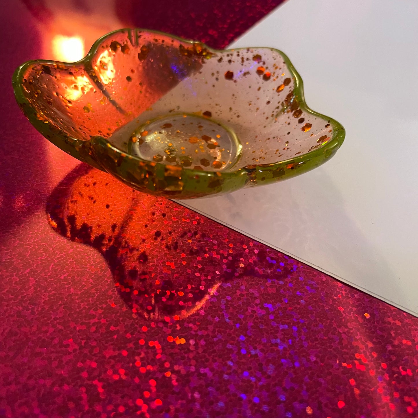 Orange with circular glitter Flower Resin Dish