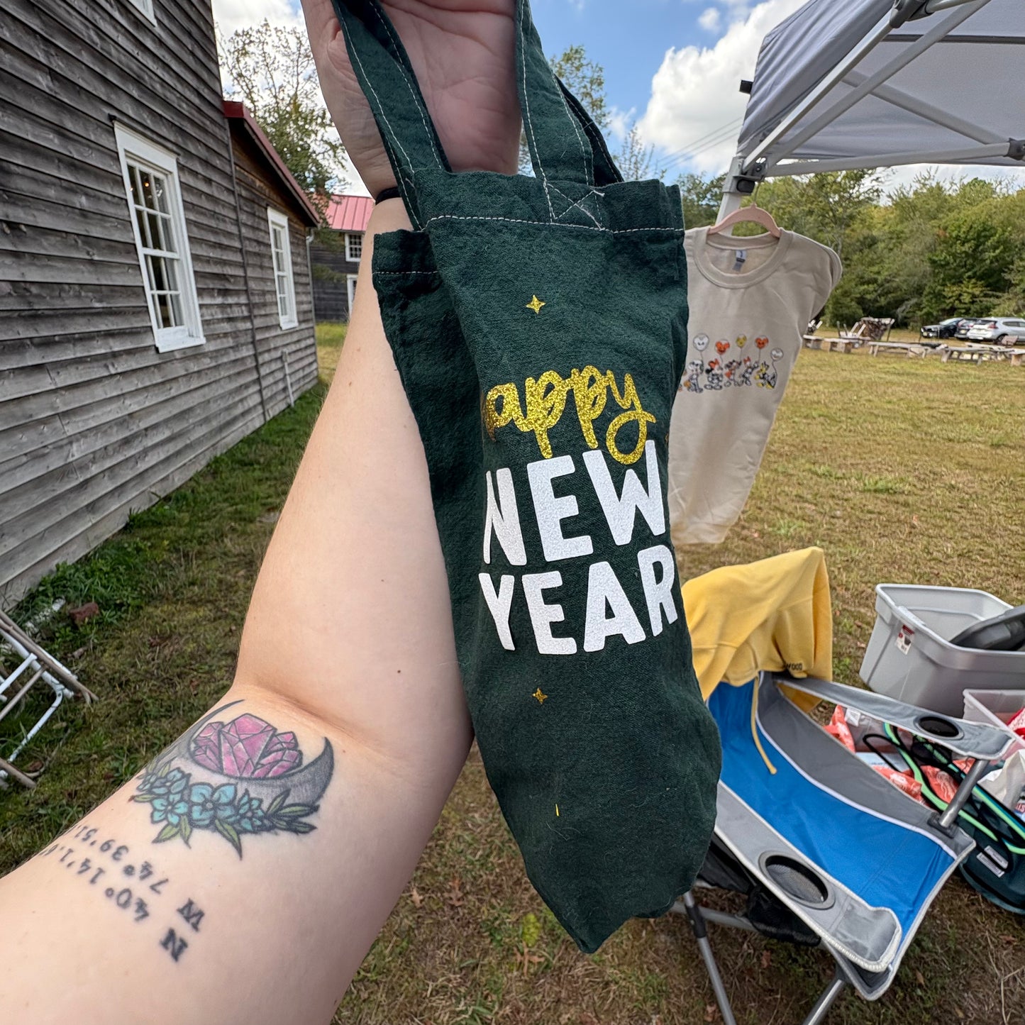 Happy New Year Linen Wine Bag