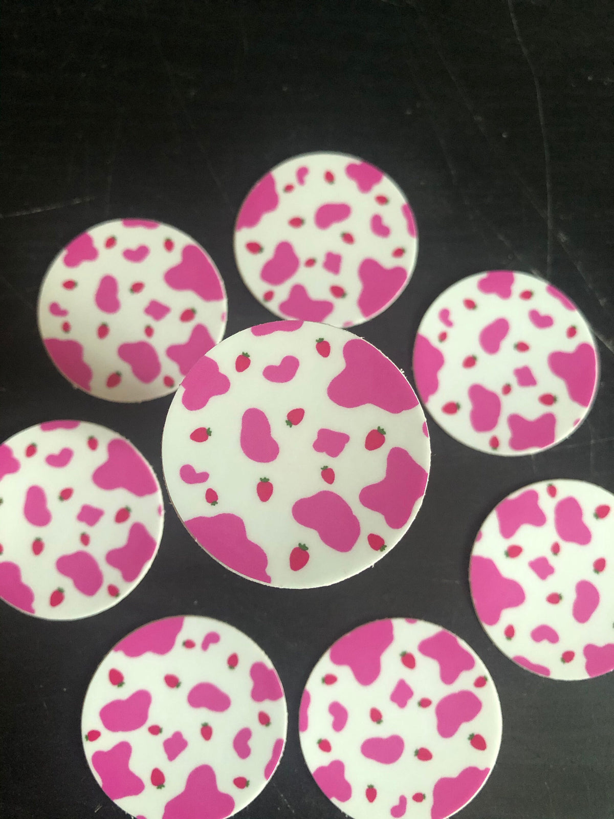 Strawberry Moo Pink Cow Print MINI Sticker