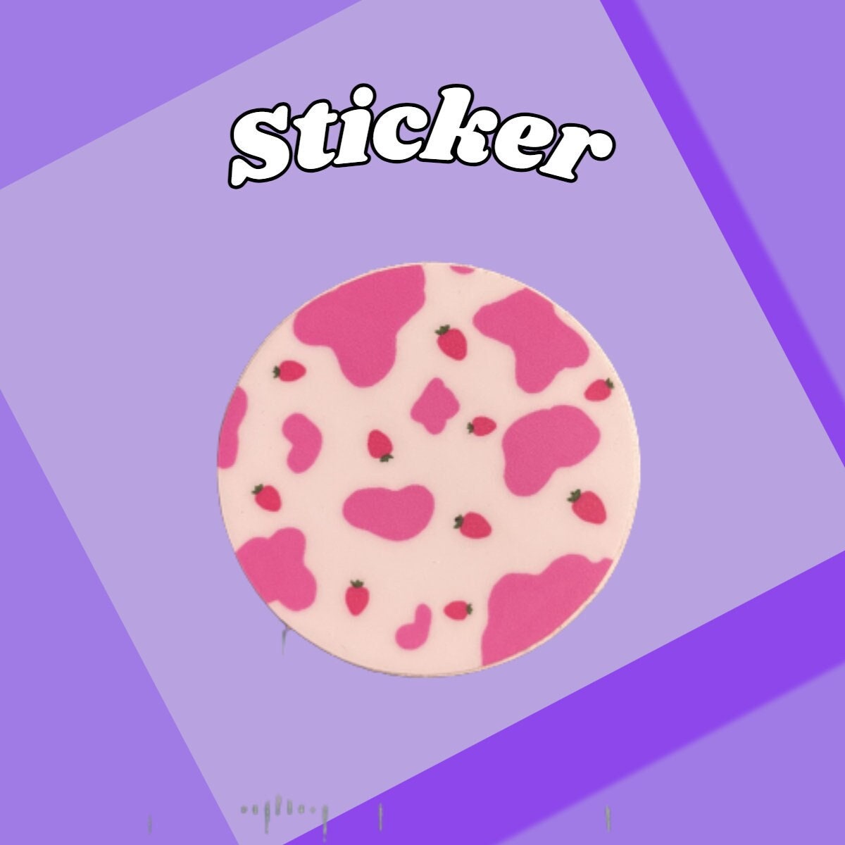 Strawberry Moo Pink Cow Print MINI Sticker